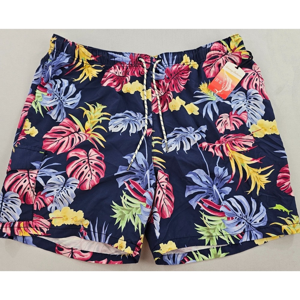Tommy Bahama Relax Mens XL Swim Trunks Navy Red Floral Tropical Pockets NEW